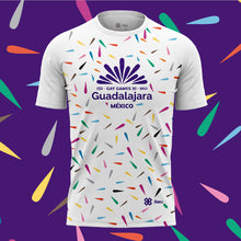Cargar imagen en el visor de la galería, Playera Baxu - Gay Games Guadalajara - Confeti - Full Print - Blanco