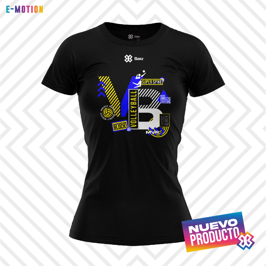 Blusa Mujer Voleibol - Baxu - E Motion - Volleyphoria - Negro / Amarillo