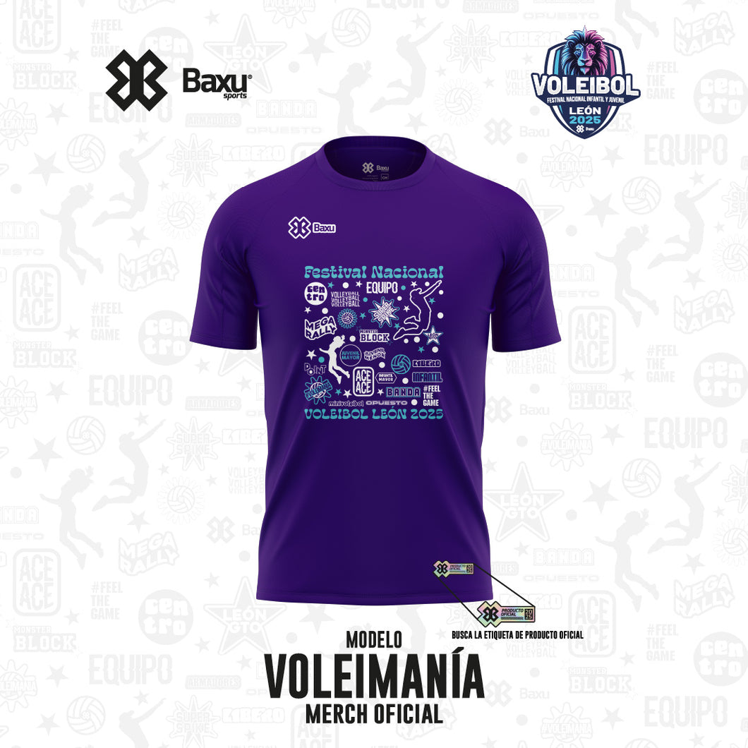 Playera - Algodón - NACIONAL INFANTIL Y JUVENIL 2025 - FUSIÓN - VOLEIMANÍA - Morado